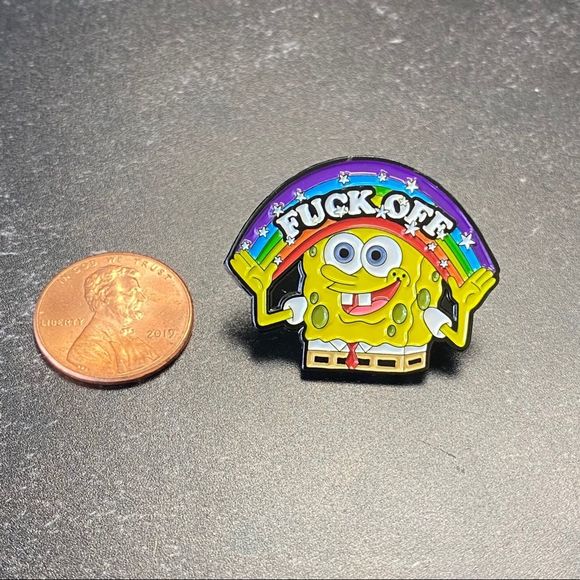 Spongebob LGBT Fuck Off Enamel Pin/ Brooch Lapel - Picture 3 of 6